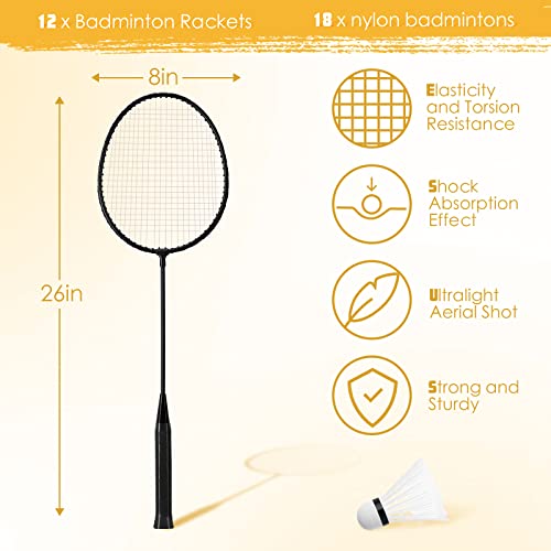 image for Wettarn 12 Pcs Badminton Rackets with 18 Nylon Badminton, Badminton Ra