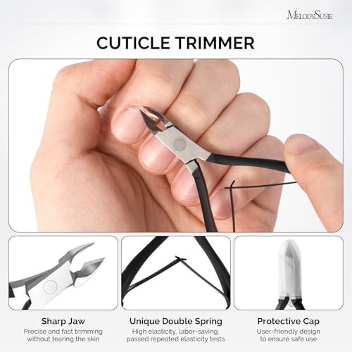 Image of MelodySusie 4 in 1 Stainless Steel Acrylic Nail Tool Kit, Black | Fake Nails Tips Cutter, Cuticle Trimmer,Cuticle Pusher, Nail Polish Scraper, Pedicure Manicure Tools for Home Salon