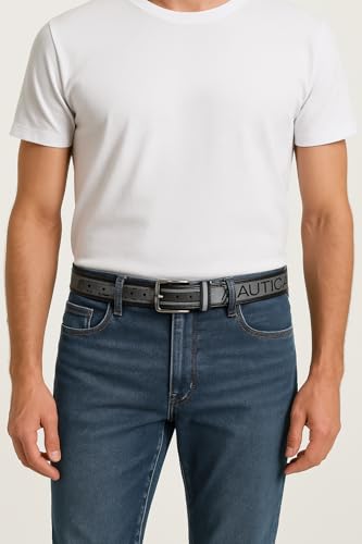 Nautica Men's Signature Leather and Canvas Belt | Ribbon Detail | Flag Design | Classic | Casual | Metal Buckle2