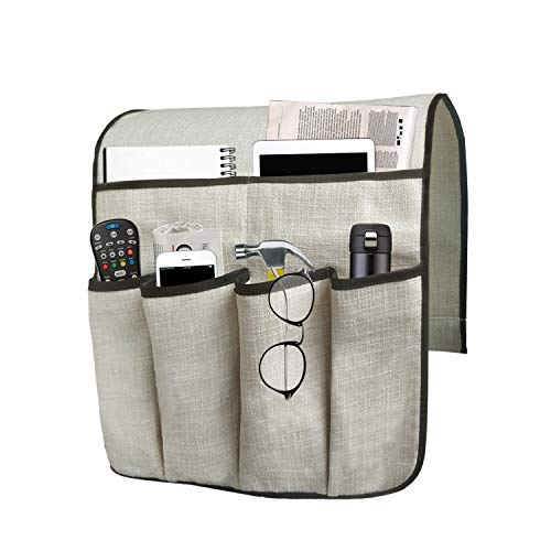 NGLVKE Organiseur pour accoudoir de canapé, Caddy pour fauteuil avec 6 poches pour chargeur, livres, télécommande TV, téléphone portable, iPad (Beige) Cover