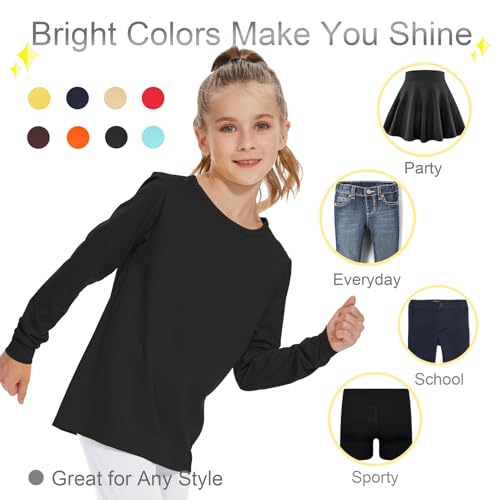Image of 3T 4T 5T to 12 Years Girls Long Sleeve Shirts Kids Cotton T-Shirt Toddler Basic Crew Neck Top