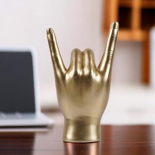 Estatua Mano Rock Música Escultura Dedo Oro miniatura 2