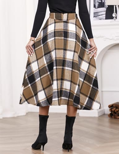 IDEALSANXUN Women’s Fall Winter High Waisted Wool Plaid A-line Long Skirt4