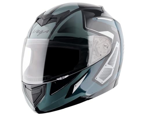 Image of Vega Edge DX Passion Full Face Motorcycle Helmet with Lightweight Shell, Shock Absorbing Liner, Comfortable Interior, Ventilated Fit, Aerodynamic Build, and Trendy Black Grey Finish Black Grey-L
