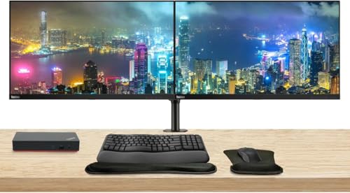 Image of Lenovo ThinkVision T27i 27-inch 1920 x 1080 LED FHD LCD, 2-Pack Bundle with HDMI, DisplayPort, USB Hub, Dual Monitor Stand, ThinkPad USB-C Dock, MK670 Wireless Keyboard and Mouse, Gel Wrist Pad