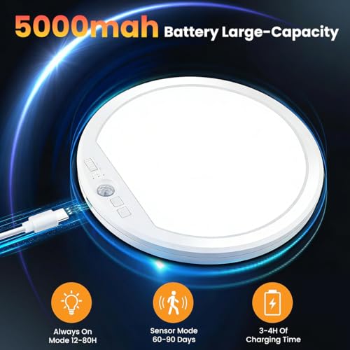 Image of ELEPHANTBOAT Motion Sensor LED Light, 7'' Round LED Wall Lamp with Remote Control, 3 Color Temperatures & 5 Brightness Levels Sensor Light for Home Indoor, Living Room, Balcony, Stairway