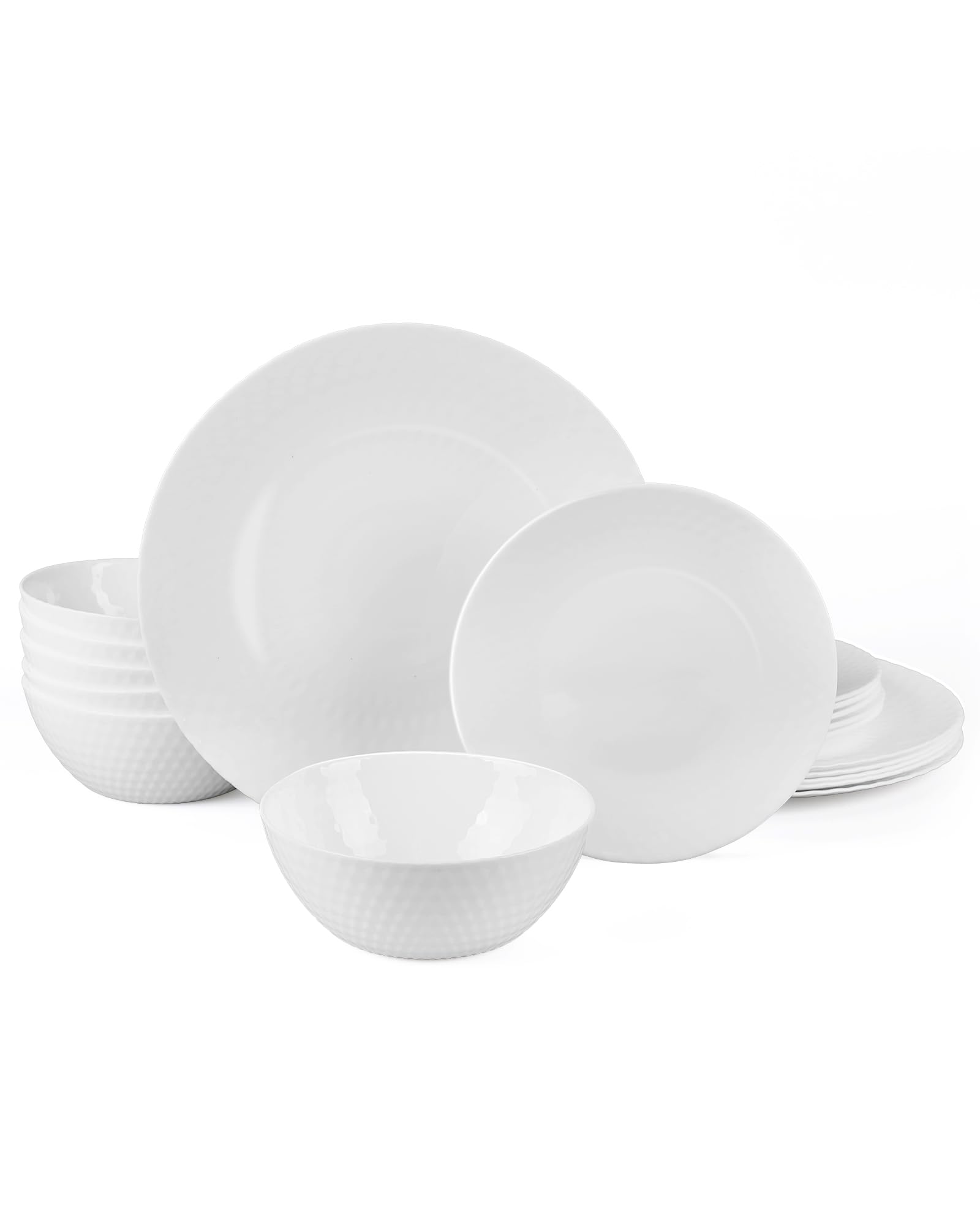LaGlint Service de table pour 6 personnes, 18 pièces - Assiettes et bols en verre opale, adapté au lave-vaisselle et micro-ondes, résistant aux chocs et éraflures, blanc