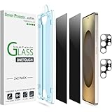 amFilm OneTouch Privacy Screen Protector for Samsung Galaxy S25 Ultra 6.9'' + Camera Lens Protector, 30 seconds Auto-Alignment install, Bubble Free, Tempered Glass, Privacy Protection 2+2 Pack