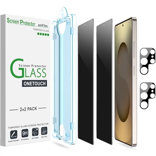 Image of amFilm OneTouch for Samsung Galaxy S24+ Plus Privacy Screen Protector 2025 | 30s Auto-Alignment, Bubble Free, Tempered Glass, 28 Anti Spy, Shatterproof, Camera Lens Protector 2+2 Pack (S25U-6.9'')