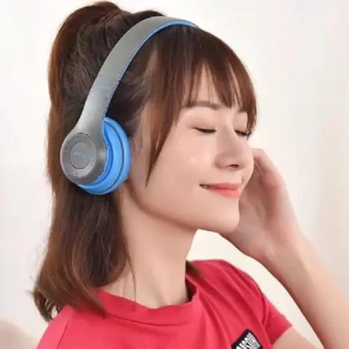 Image of Adjustable Wireless Headphone with Super Bass Sound Quality for All Device, Bluetooth & Wired Headset (Blue, on the Ear)