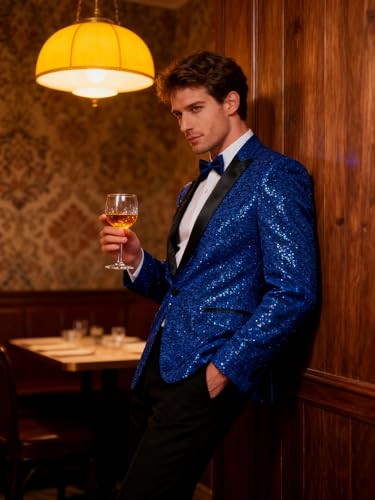 Barry.Wang Mens Sequins Blazer Sparkle Dress Suit Jacket Cocktails Shiny Metallic Disco Dance Party Tuxedo Homecoming3