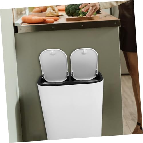 Poubelle sélective double compartiment avec couvercle et corbeille blanche