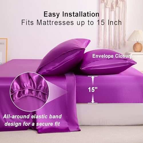NTBAY Twin XL Satin Sheet Set, 3 Piece, Purple - image 5