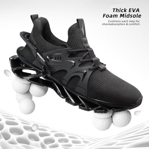 Men's Fashion Sneakers Breathable Mesh Running Shoes Blade Non Slip Casual Athletic Walking Shoes All Black 9.53