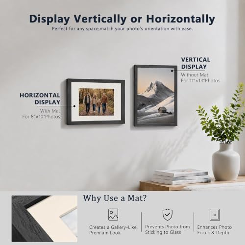 Image of VCK 11x14 Picture Frame 5 Pack, Black Exclusive Wood, Real Glass, for Photo