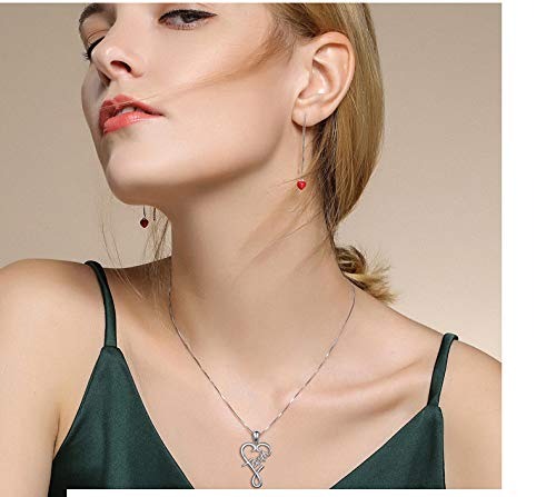 Daochong S925 Sterling Silver Word Calligraphy Jewelry Faith Inspirational Message Charm Love Heart Pendant Necklace For Women Girls Men Boys,18 Inches #TOP1