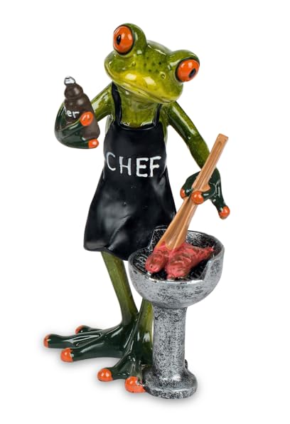 Grenouille à bière pour barbecue, 17 cm, en pierre artificielle, peinte à la main et finition brillante