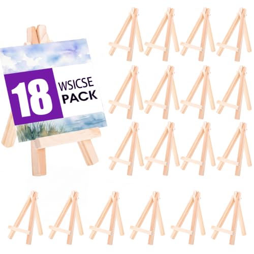 WSICSE 18 Pcs 5 Inch Mini Easel Stand Small Wood Easel for Displaying Small Canvases DIY Crafts Photos Gift Home Decoration