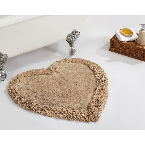 Image of Better Trends 30 inch Heart Shaped Rugs 100% Cotton Soft Non Slip Doormat Washable Water Absorbent Rugs for Home Entrance Bathroom Shower Floor Decor, Beige Shaggy Border Collection