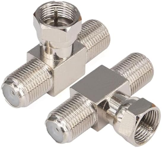 Kaunosta Coaxial Cable Splitter,TV Antenna Splitter/Combiner RG6 F Type Male to 2 Female 3 Way 2 in 1 Out T Coaxial Cable Combiner for TV Video VCR Antenna Satellite Consumer Television 2pcs
