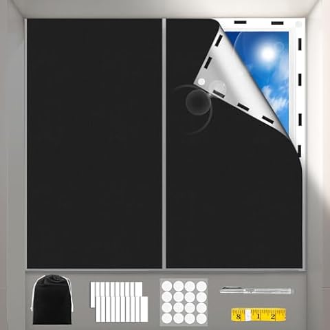 Runpon Portable Blackout Curtains 138''x57'' with Hook & Loop Tape, 100% Blackout Curtains, No Drilling Required Can Be Cut to Any Size for Baby Room, Bedrooms, RV's, Office or Travel Curtains Cover