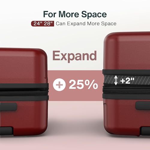 Vipbox Luggage Sets 3 Piece (3-Years VIP Service) Hardside Lightweight Expandable Ultra Durable Polycarbonate Carry On Travel Suitcase Set with TSA Lock Spinner Wheels, Wine Red image 1