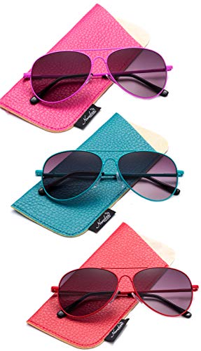 Kids Girls Colored Aviator Sunglasses for Kids UV Protection Spring Hinge w/Pouch Fashion Aviators for Girls - Main Image