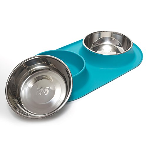Messy Mutts Double Silicone Feeder With Stainless Bowls | Non-Skid Food Dishes For Dogs For All Pets | Dog Food Bowls | Extra-Large, 6 Cups Per Bowl | Blue #TOP3