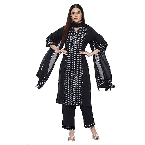 Image of BIBA Women Cotton Straight Kurta Palazzo Suit Set