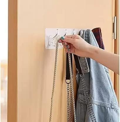 Image of Hooks for Wall Without Drilling - 6 Hook Strip, 2 Pack - Transparent, Wall Mounted Hooks for Hanging Strong - Adhesive Hooks for Heavy Duty (Transparent 6 Hook Strip, 2)