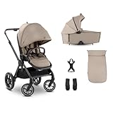 hauck Comfort N Care Set Cochecito 2in1 | Carrito Bebé desde Nacimiento hasta 22 kg - Capazo XL - Ruedas de Aire con Suspensión - Silla de Paseo Ligera Reversible y Reclinable - Adaptador - Moca