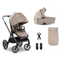 hauck Comfort N Care Air Set, Mocha - 2in1 Kinderwagen mit Luftreifen, Wanne mit Memory Knöpfe ab Geburt, Wendbarer Sitz mit Beindecke & Liegefunktion bis 22 kg, Höhenverstellbar, inkl. Adapter