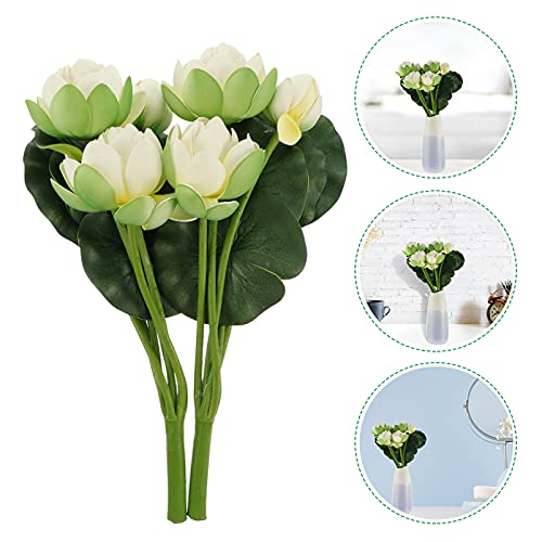 Clispeed 2Pcs Artificial Lotus Bouquets Fake Lotus Branches Water Lily Stems Picks Vase Arrangement Fillers Decoration For Home Garden Wedding Pond White #TOP6