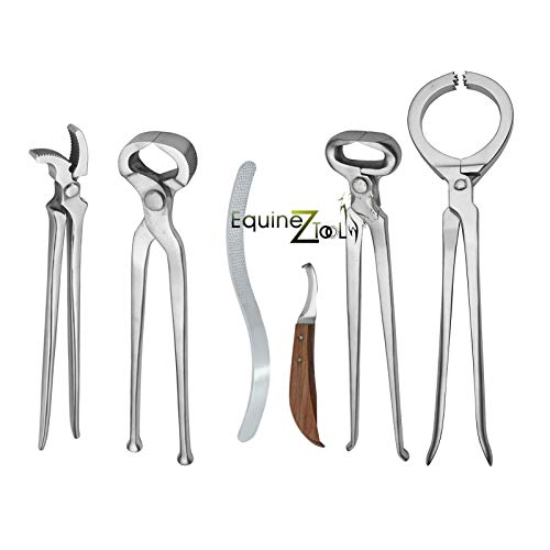 6PC Complete Horse Farrier Tool Kit – Professional Hoof Care Set with Hoof Rasp,Hoof Bot Knife, Horseshoe Puller,Nipper,Rasps, Clincher for Equine Hoof Trimming,Grooming,Shaping,Horseshoe Maintenance