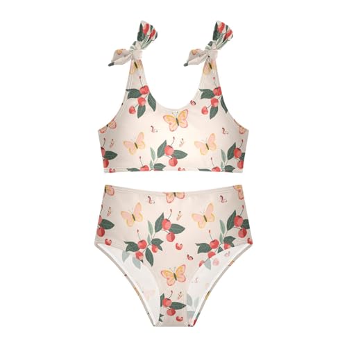 Cherry Butterfly Girls Two Piece Tankini Swimsuits Summer Bathing Suit Beach Swimwear Set4