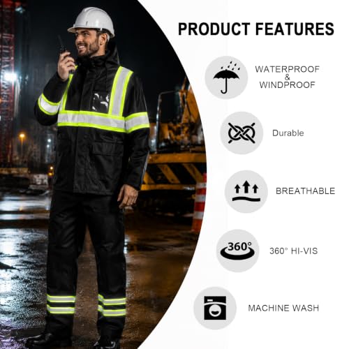 Image of TCCFCCT Hi Vis Rain Jacket for Men with Back Fabric, Black Top, 4XL-5XL