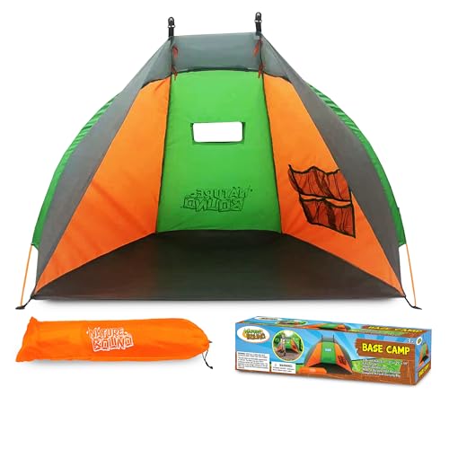 Nature Bound Base Camp 2-Person Kids Beach Tent - Durable Indoor & Outdoor Camping Play Gear for Boys & Girls, Green & Orange