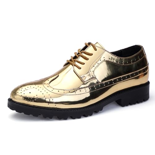 Men’s Glitter Wingtip Oxfords Leather with Metallic Glitter, Laser-Perforated Memory Foam - Lace-Up with Non-Slip for Party & Formal Events