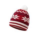 Generisch Gorro de Navidad unisex con patrón de rayas y pompón, gorro de punto a rayas en estilo Papá Noel, cálido gorro de invierno para hombre y mujer, Talla única