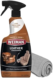 Weiman Leather Cleaner, Polish and Conditioner for Furniture, Car, Purses, Shoes, Boots and Couches- Micro Fiber Towel Included, 22oz