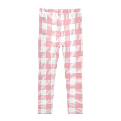 Pink White Buffalo Plaid Girl's Leggings Tights Trousers Dance Pants Yoga Pants Girls Athletic Pants, 4T2