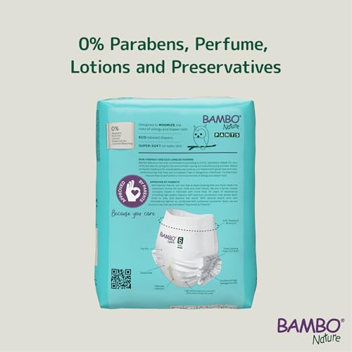 Image of Bambo Nature Premium Baby Pants Diapers for Kids XXL Size (15+ Kgs), Super Absorbent, Breathable, Extra Soft, Dermatologically Tested, Hypoallergenic Infant Nappies With Wetness Indicator, 18 Count