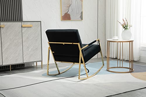 Rxrrxy Velvet Rocking Chair/Modern Accent Chair With Metal Gold Living Room Chair/Armchair For Living Room Bedroom Office (Black) #TOP4