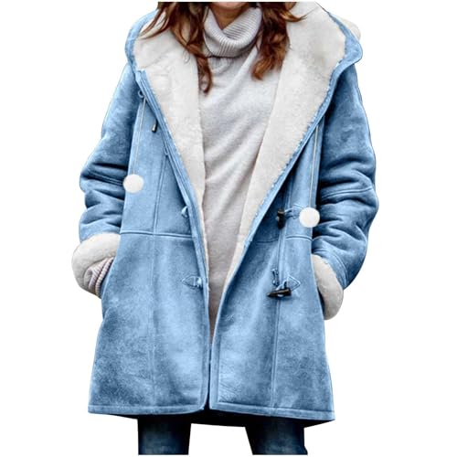 Long Sleeve Windbreaker for Ladies Faux Christmas Warm Fuzzy Hooded Jacket Hoodies Trench Outerwear Women 2025