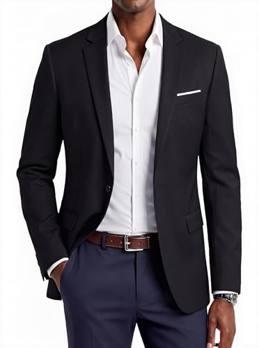 Beninos Mens Blazer Jacket Slim Fit Casual One Button Sport Coats (302 Black, XL)