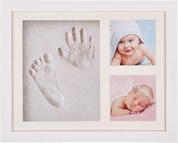 Baby Handprint & Footprint Kit Clay Hand Print Picture Frame for Newborn - Best New Mom Gift - Foot Impression Photo Keepsake for Girl & Boy - White Feet Imprint Mold (BABY FOOTPRINT SQUARE)