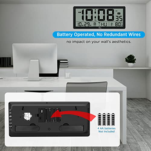 Wallarge Auto Set Large Digital Wall Clock Battery Operated With Temperature, Date, Seconds And Large Display, Auto Dst, Great Clocks For Seniors, Living Room And Office 14 Inches #TOP4