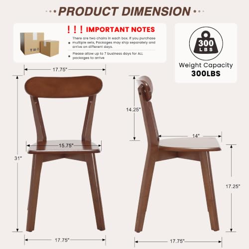 Image of HNY Farmhouse Solid Wood Dining Chairs Set of 6, Mid Century Modern Armless Kitchen & Dining Room Chairs with Curved Back, 300 LBS Capacity, Walnut for Home, Apartment