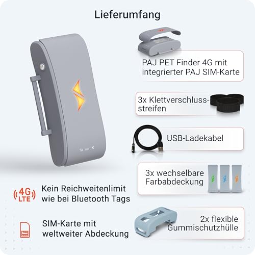 PAJ GPS Tracker für Hunde - 4G - Weglaufalarme + weltweite Live-Ortung - bis zu 10 Tage Akkusparmodus - Hunderückruf - mit Leucht-LEDs - Wasserdicht (IP67) - passt an jedes Halsband (Grau)