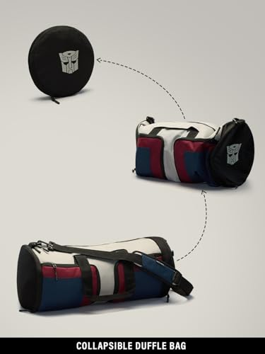 Image of The Souled Store Optimus Prime: Collapsible Duffle Bag Duffle Bags | 25L Heavy-Duty Gym & Sports Bag for Men & Women | Foldable Travel Carry-On with Shaker Holder & Shoe Compartment - Blue & Red